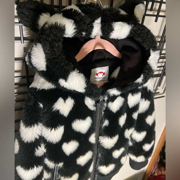 APPAMAN FAUX FUR HEART HOODED COAT EARS BLACK WHITE HEARTS HOOD JACKET BOMBER 6 - Picture 10 of 12